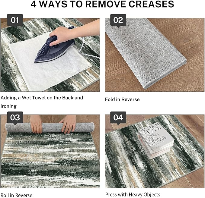 Modern Abstract Entryway Rug Indoor 2x3 Washable Rug Non-Slip Soft Small Area Rug Forest Green Kitchen Mats Thin Print Faux Wool Floor Carpet Throw Rugs for Entrance Bedroom