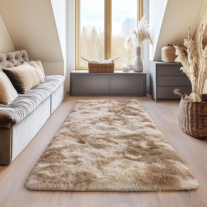 Fluffy Area Rugs for Living Room, Soft Shaggy Carpets for Living Room, Upgrade Anti-Slip Fuzzy Rugs for Kids' Room, Perfect Decor for Modern Home Tie Dye Camel 2x6Feet