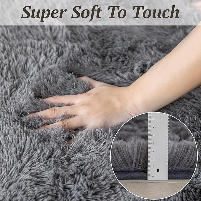 4x6 Area Rugs for Living Room Bedroom, Soft Fluffy Shaggy Bedside Rug, Indoor Floor Carpet for Kids Playroom, Dorms, Nursery Rooms, Home Decor (Grey 4'x6')