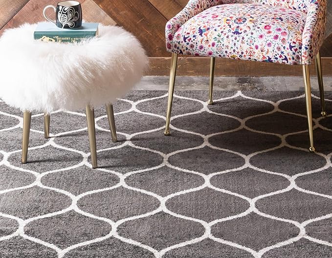 Rugs.com Lattice Frieze Collection Rug – 10' x 14' Dark Gray Medium Rug Perfect for Living Rooms, Large Dining Rooms, Open Floorplans
