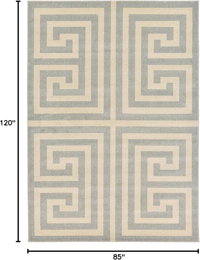 Unique Loom Athens Collection Classic Geometric Modern Border Design Area Rug (7' 0 x 10' 0 Rectangular, Gray/ Beige)