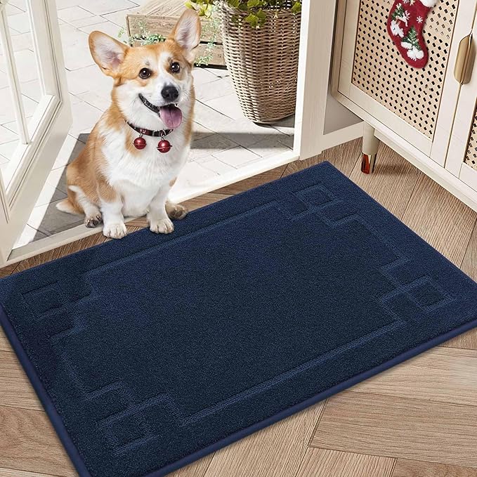 BEQHAUSE Door Mat 20" x 32", Non-Slip Door Mats Indoor Entryway Rugs Washable Low-Profile Absorbent and Stain Resist Floor Mats, Dog Door Mat for Front Back Door, Muddy Wet Shoes & Paws, Navy Blue