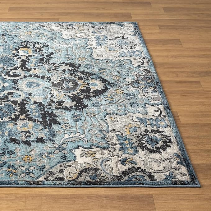 LUXE WEAVERS Moroccan Blue 5x7 Medallion Area Rug for Living Rooms