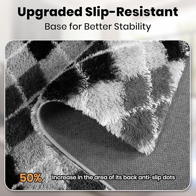 Zentavio Area Rugs for Living Room Large Rugs for Bedroom 5x8 Carpet Fluffy Fuzzy Soft Shag Aesthetic Plush High Pile Gray Throw Rug for Nursery Kids Room Dorm Diomond Black