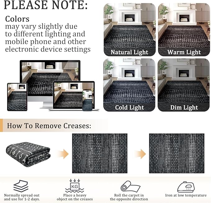 2x6 Machine Washable Runner Rug, Kitchen Hallway Area Rug, Black Vintage Moroccan Rug Ultra Non-Slip Low Pile Soft Faux Wool Carpet, Kids and Pets Friendly for Bedroom Entryway Bedside Decor Rug