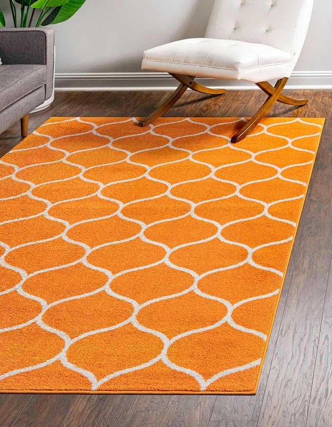 Rugs.com Lattice Frieze Collection Rug – 8' x 11' Orange Medium Rug Perfect for Living Rooms, Large Dining Rooms, Open Floorplans