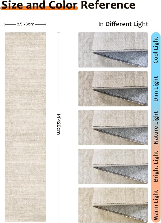 Art&Tuft Non-Slip Runner Rug - 2.5x14 Runner Rug Washable Low-Pile Rugs Runners, Soft Distressed Carpet Runner for Bedroom Bathroom Kitchen Laundry Living Room, Beige