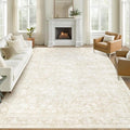8x10 Area Rugs for Living Room: Washable Large Vintage Floral Rug Low Pile Non-Slip Boho Carpet for Bedroom Dining Home Office (Beige, 8'x10')