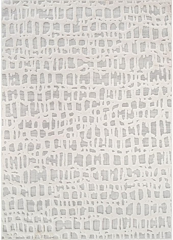 Beverly Rug Micro Loop Area Rug Gray/White 8x10 Abstract Modern Luxury Irregular Grid Durable Soft Indoor Rugs for Living Dining Room Office Stain Resistant Non Shedding Casual Indoor Carpet 8 x 10