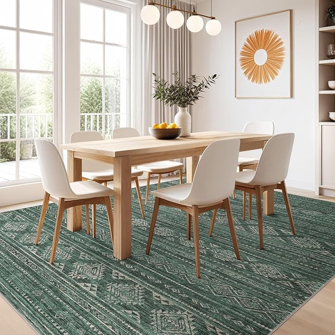Nakagishi 8X10 Area Rugs Living Room: Washable Boho Large Neutral Modern Soft Farmhouse Green Rug Stain Resistant Indoor Floor Non-Slip Carpet for Women Home Enthusiasts Aged 25-45 - Bedroom Room