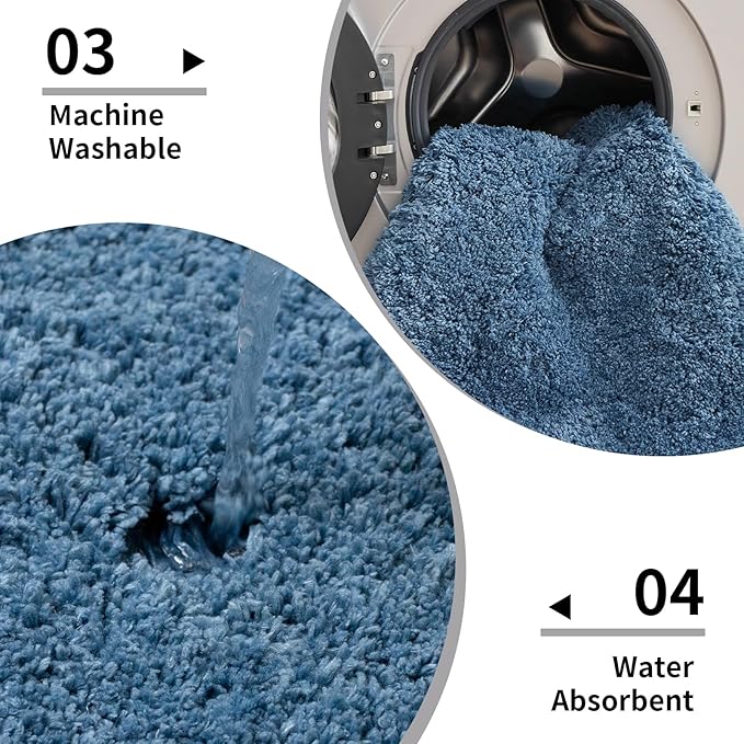 Blue Bathroom Runner Rug 24x70 Non Slip Fluffy Long Bath Mat for Bathroom Floor Washable Plush Luxury Large Bath Rug for Tub Absorbent Runner Rug for Bedside