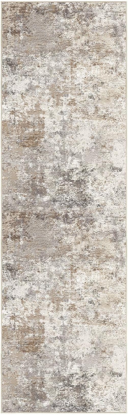 3X10 Washable Runner Rug for Hallway: Soft Neutral Modern Abstract Area Rug - Non-Slip Low Pile Long Throw Indoor Carpet for Kitchen Entryway Kitchen Bedroom Laundry- Brown Grey