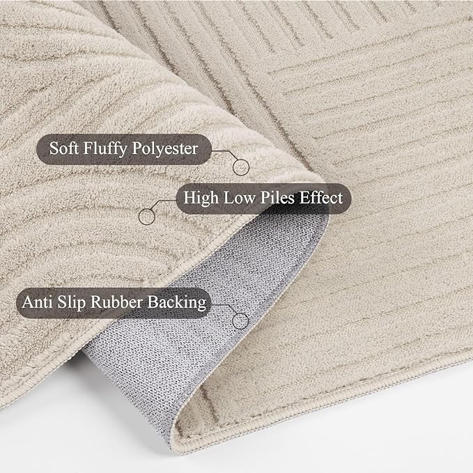 SHACOS Soft Cozy Fluffy Geometric High-Low Arch Rug 4'x5'3" Non Slip Washable Modern Area Rug Stain Resistant Contemporary Carpet for Living Room Bedroom Dining Room, Beige