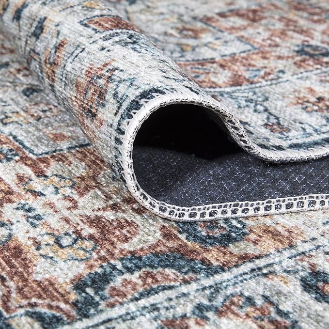 Bloom Rugs Caria Washable Non-Slip 3x5 Rug - Terracotta/Teal Traditional Area Rug for Living Room, Bedroom, Dining Room, and Kitchen - Exact Size: 3' x 5'