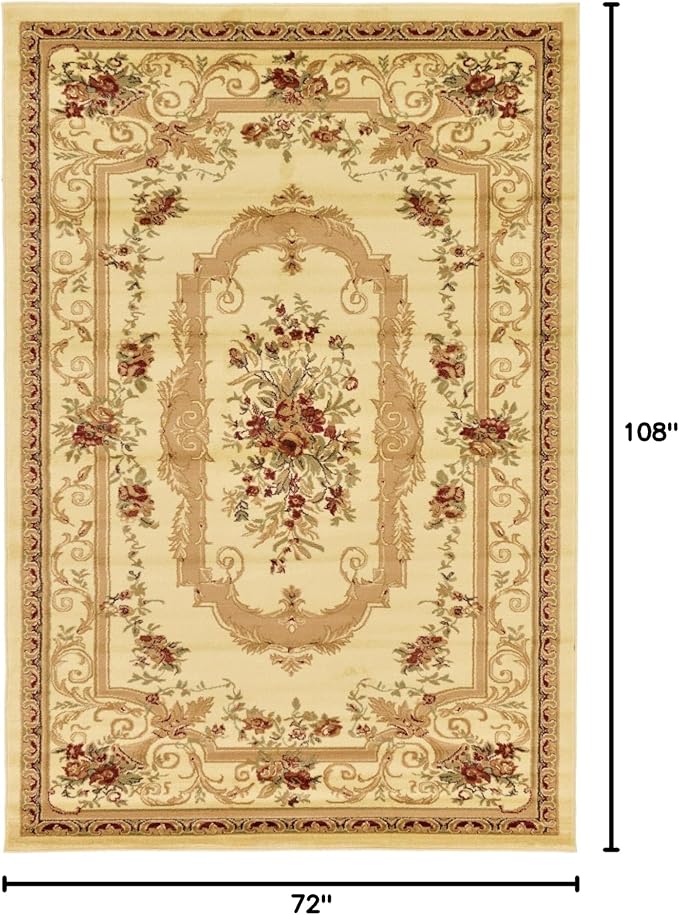 Rugs.com Chateau Collection Rug – 6' x 9' Cream Medium Rug Perfect for Bedrooms, Dining Rooms, Living Rooms