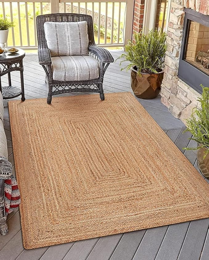 KEMA Jute Braided Area Rug, 4x6 Feet (48x72 Inches) - Rustic Vintage Braided Reversible Rectangular Rug, Shag Rugs for Bedroom, Jute Kitchen Rug, Living Room Rugs