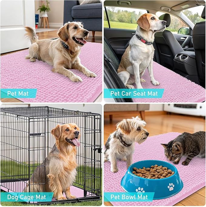 OLANLY Dog Door Mat for Muddy Paws 30x20, Absorbs Moisture and Dirt, Absorbent Non-Slip Washable Doormat, Quick Dry Chenille Mud Mat for Dogs, Entry Indoor Entryway Carpet for Inside Floor, Pink