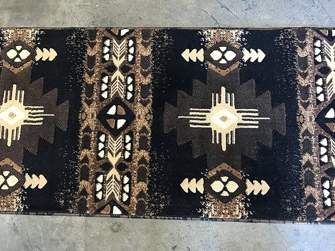 YHSF South West Native American Area Rug C318 - Easy Clean, Thick, Soft, Durable Native Tribal American Indian Inspired Rug for Bedroom/Living Room and more -Black, 2 Feet 4 Inches x 10 Feet 11 Inches