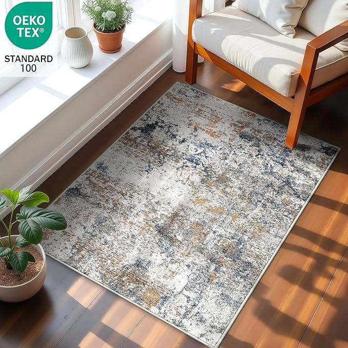 2x3 Machine Washable Area Rug for Entryway, Multicolor Modern Vintage Abstract Rug Non-Slip Low Pile Soft Faux Wool Small Carpet, Kids and Pets Friendly for Bedroom Kitchen Hallway Home Decor Rug