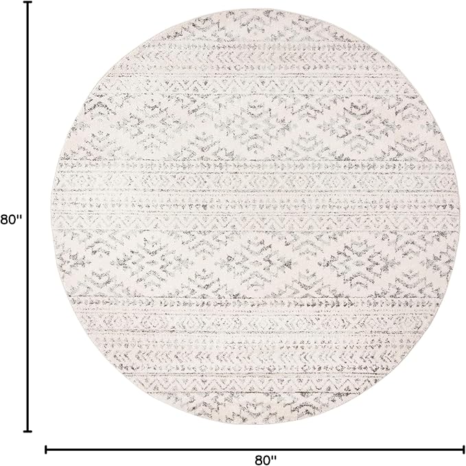 SAFAVIEH Tulum Collection Area Rug - 6'7" Round, Ivory & Grey, Moroccan Boho Tribal Design, Non-Shedding & Easy to Clean, Ideal for Living Room, Bedroom, Dining Space (TUL272A)