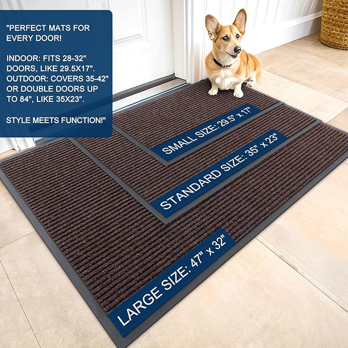 OLANLY Front Door Mat Indoor Outdoor Entrance, Waterproof Heavy Duty Doormat, Fade Resistant, Low Profile, Easy Clean Patio Porch Welcome Floor Mats for Entry, 47x23, Tan