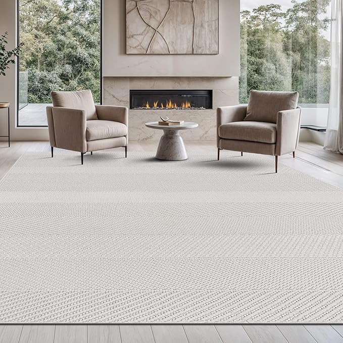 Beverly Rug Micro Loop Area Rug White 8x10 Modern Luxury Soft Boho Geometric Durable Indoor Area Rugs for Living Dining Room Office Stain Resistant Non Shedding Casual Indoor Carpet White 8 x 10