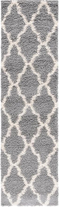 SAFAVIEH Dallas Shag Collection Runner Rug - 2'3" x 18', Grey & Ivory, Trellis Design, Non-Shedding & Easy Care, 1.5-inch Thick Ideal for High Traffic Areas in Living Room, Bedroom (SGD257G)