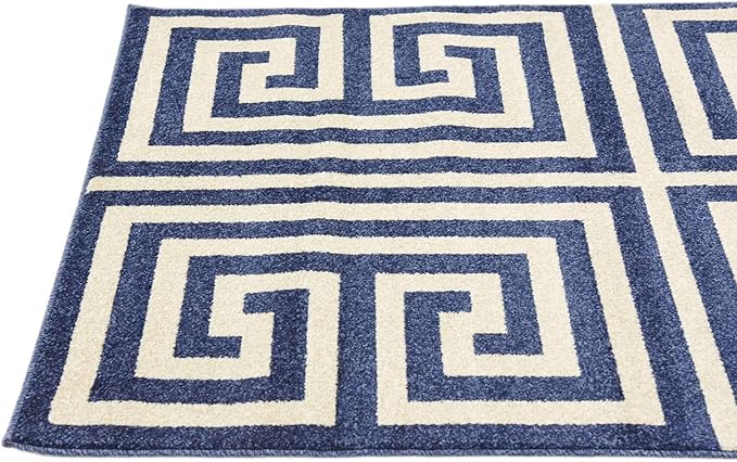 Unique Loom Athens Collection Classic Geometric Modern Border Design Area Rug (3' 3 x 5' 3 Rectangular, Navy Blue/ Beige)