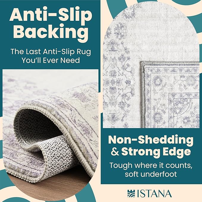 Istana Small Rug 2x3 - Grey/White Cream Rugs for Living Room - Foldable 2x3 Washable Rug Non Slip - Non-Shedding Area Rug Living Room - Anti-Slip Oriental Rugs w/Soft Microfiber