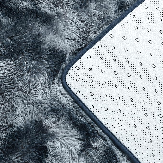 Large Shag Area Rugs 6 x 9, Tie-Dyed Plush Fuzzy Rugs for Living Room, Ultra Soft Fluffy Furry Rug for Bedroom, Indoor Carpet Nursery Rugs for Kids Room Home Decor, Blue and Grey