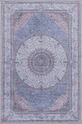 GLN Rugs Traditional Collection - Machine Washable Area Rug, Traditional Washable, Non Slip, Low Pile Chenille Rug, Living Room, Bedroom, Kitchen Rug (2' x 3' Navy/Off White)