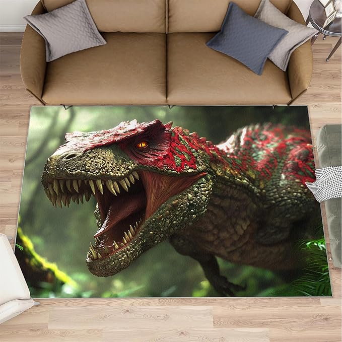 Dinosaurs Rugs for Bedroom - 2x3 Area Rug - 3D Dinosaurs Rugs for Living Room, Forest Animals Rug, Non-Slip Washable Home Decor Carpet
