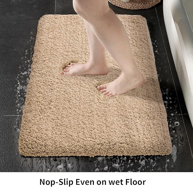 Beige Bathroom Rug 24x48 Non Slip Fluffy Bath Mat for Bathroom Floor Washable Plush Luxury Bath Rug for Tub Soft Shaggy Absorbent Shower Sink Mat