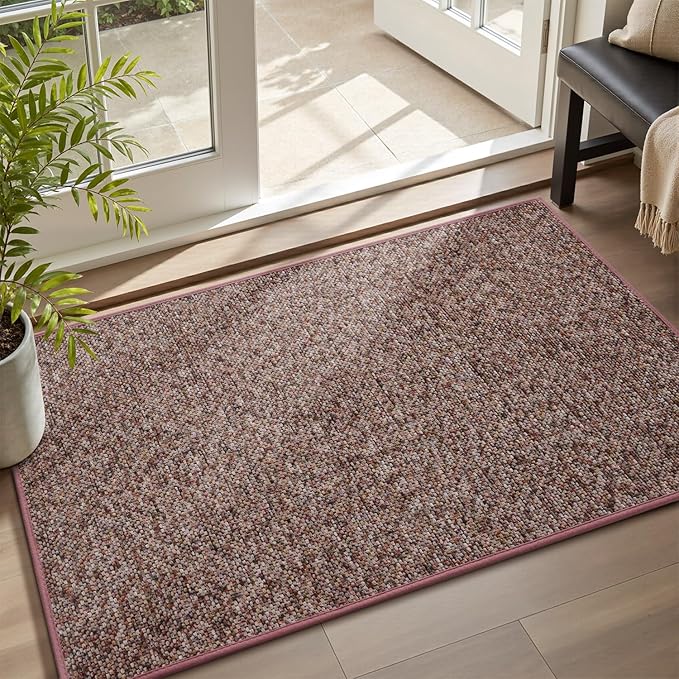 MontVoo Door Mat Indoor Entrance Doormat, Absorbent Durable Rubber Non Slip Front Door Mat for Inside Entry Entryway Dirt Trapper Welcome Mat, Red 17''x30''