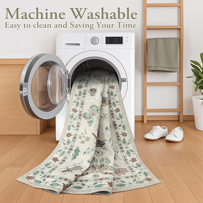 Lahome Insect Kitchen Runner Rugs Non Skid Washable, 2x6 Soft Washable Runner Non Slip, Ultra-Thin Hallway Rug Stain Resistant Carpet for ‎Laundry Bathroom Bedroom(2x6ft,Beige)