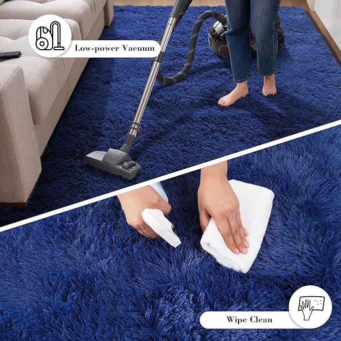 Blue Fluffy Rug Shaggy Area Rug, 5x8 Area Rugs for Girls Bedroom, Soft Cute Baby Play Mat, Indoor Floor Carpet for Teen, Nursery, Preppy Dorm, Plush Aesthetic Bedside Rug