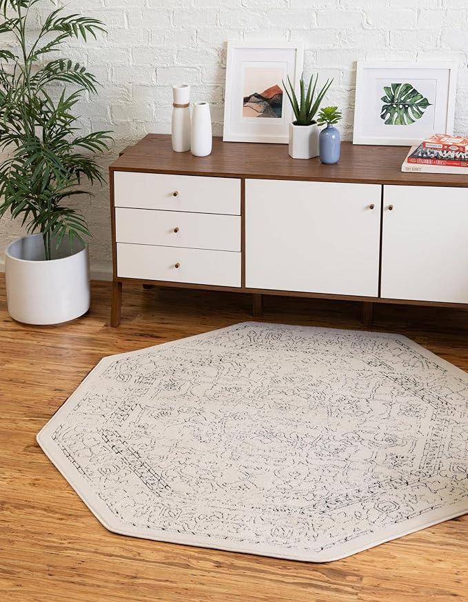 Unique Loom Isabella Collection Area Rug - Adjani (5' 1" Octagon, White/ Blue)