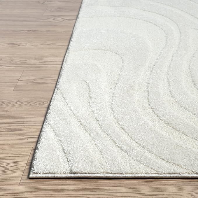 Abani Cozy Cream Area Rug for Living Room, Bedroom - Swirl Waves Pattern - 8' x 10' - Durable & Easy to Clean