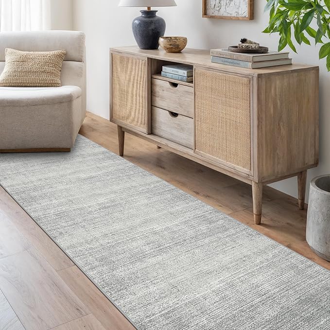 Art&Tuft Non-Slip Runner Rug - 2.5x16 Runner Rug Washable Low-Pile Rugs Runners, Soft Distressed Carpet Runner for Bedroom Bathroom Kitchen Laundry Living Room, Grey
