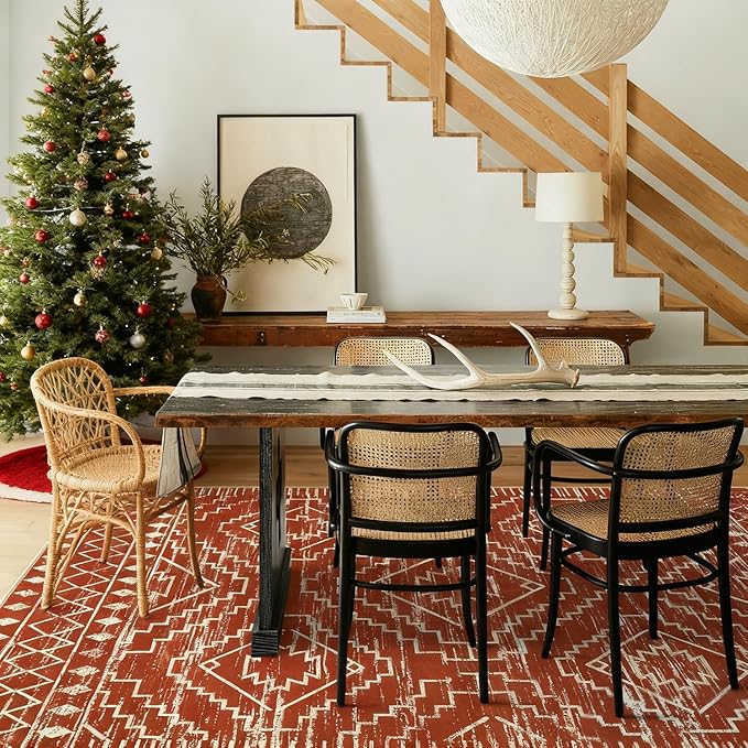 Wonnitar Moroccan Runner Rug 2x6, Washable Hallway Runner Rugs with Rubber Backing,Bohemian Geometric Kitchen Runner Non-Skid Soft Indoor Carpet for Bathroom Laundry Room (Brown,2'x6')