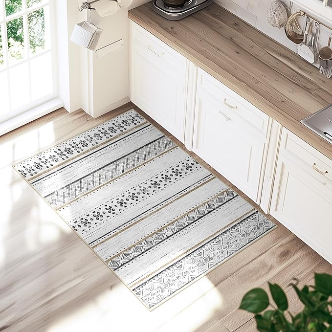 BESTSWEETIE 2x3 Area Rugs for Living Room Washable Moroccan Farmhouse Neutral Geometric Low Pile Non-Slip Soft Print Pattern Rug for Bedroom Kitchen Dining Room Entryway Black/Brown