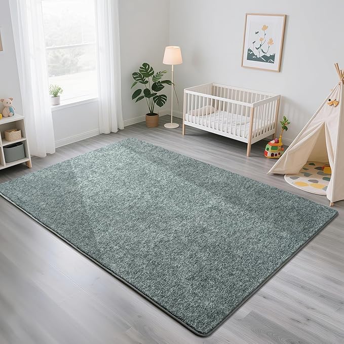 HQAYW 7x10 Large Area Rugs for Living Room Bedroom, Modern Thickened Memory Foam Soft Rug, Low Pile Minimalist Washable Non Slip Carpets for Kids Girls Boys Nursery Dorm Home Decor, Grey Green