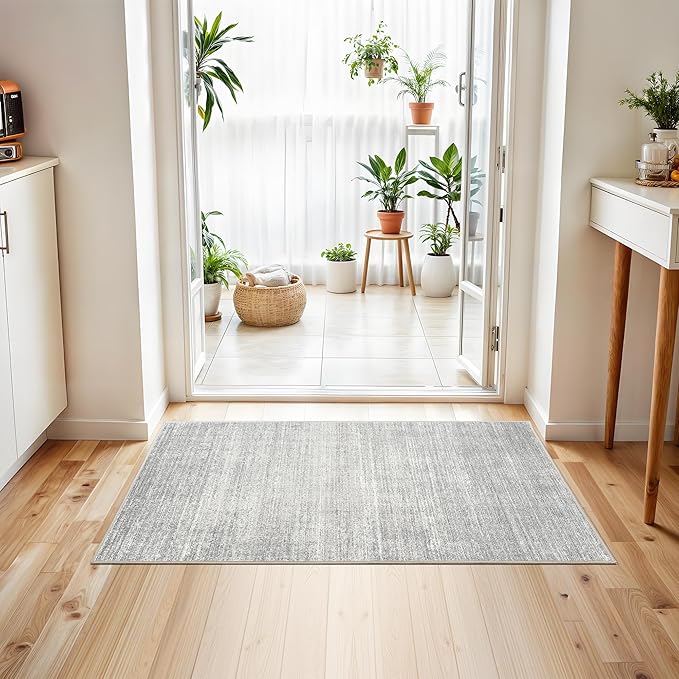 Valenrug Door Mat 2x3 - Stain Resistant 2x3 Entryway Area Rugs for Living Room, Non Slip Backing Large Area Rugs for Bedroom, Folable Machine Washable Area Rug (2'x3', Grey)