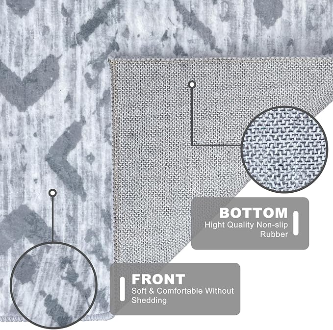 KILOCOCO Hallway Runner Rug 2.6'x8' Washable Printed Moroccan Runner Rugs Non Slip Entryway Rugs Soft Indoor Long Floor Rug for Bedroom Kitchen Living Room Geometric Boho Carpet Runners, Grey White