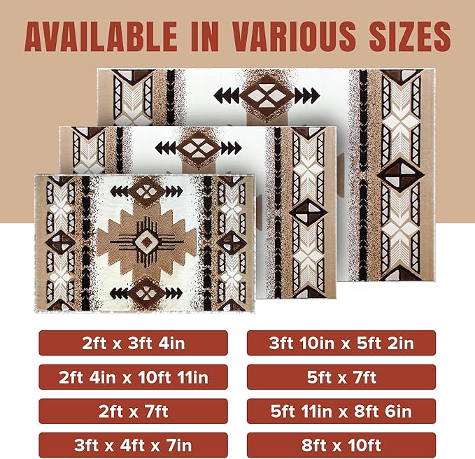 YHSF South West Native American Area Rug C318 - Easy Clean, Thick, Soft, Durable Native Tribal American Indian Inspired Rug for Bedroom/Living Room and More - Ivory, 3 Feet x 4 Feet 7 Inches