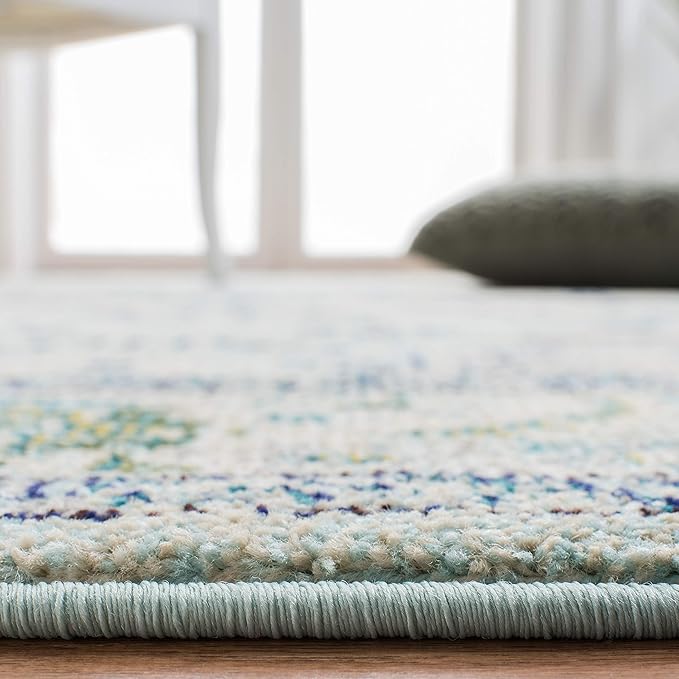 SAFAVIEH Monaco Collection Accent Rug - 3' x 5', Light Blue & Ivory, Medallion Distressed Design, Non-Shedding & Easy Care, Ideal for High Traffic Areas in Entryway, Living Room, Bedroom (MNC243K)