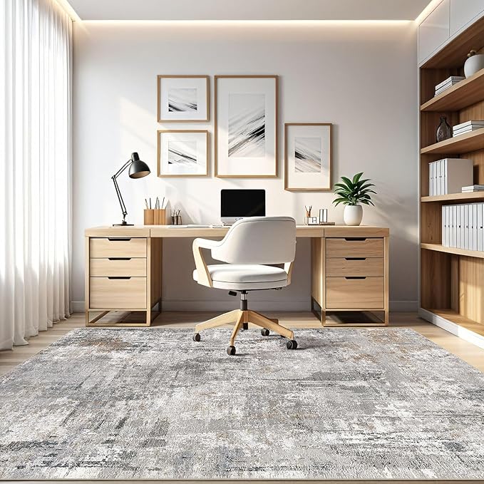 9x12 Area Rug Living Room: Washable Large Abstract Soft Stain Resistant Indoor Floor Rugs Non Slip Accent Carpet for Bedroom Nursery Playroom Office Dining Room Dorm Home House- Gray Rust