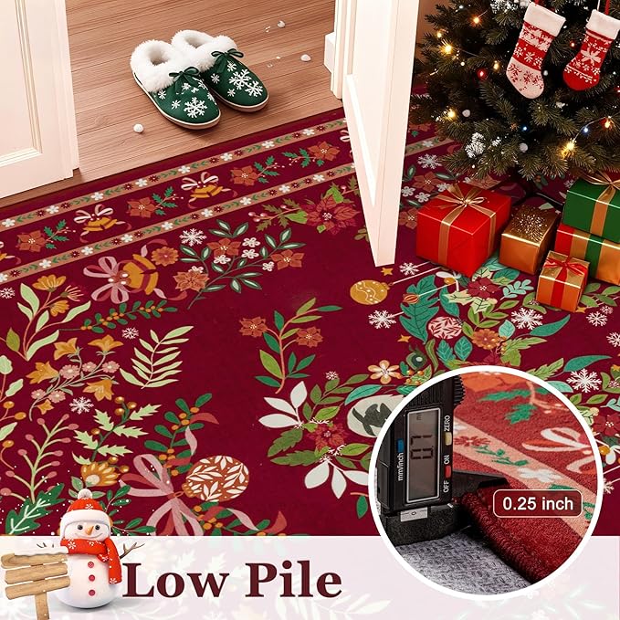 6x9 Area Rugs Living Room Rug: Christmas Washable Rug Floral Soft Carpet Indoor Floor Non-Slip Boho Stain Resistant Large Carpets for Bedroom Kids Nursery Dining Room Farmhouse Home Office Red
