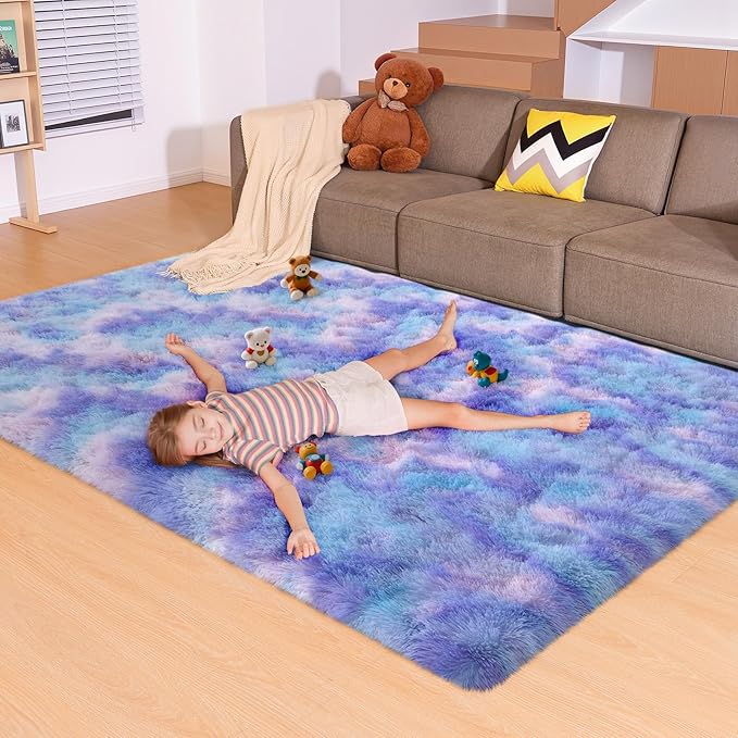 5x7 Area Rugs for Living Room, Fluffy Large Rugs for Bedroom, Soft Shag Fuzzy Non-Slip Carpet for Kids Boys and Girls Nursery Room Dorm Indoor Home Decor (Rainbow, 5ft x 7ft)