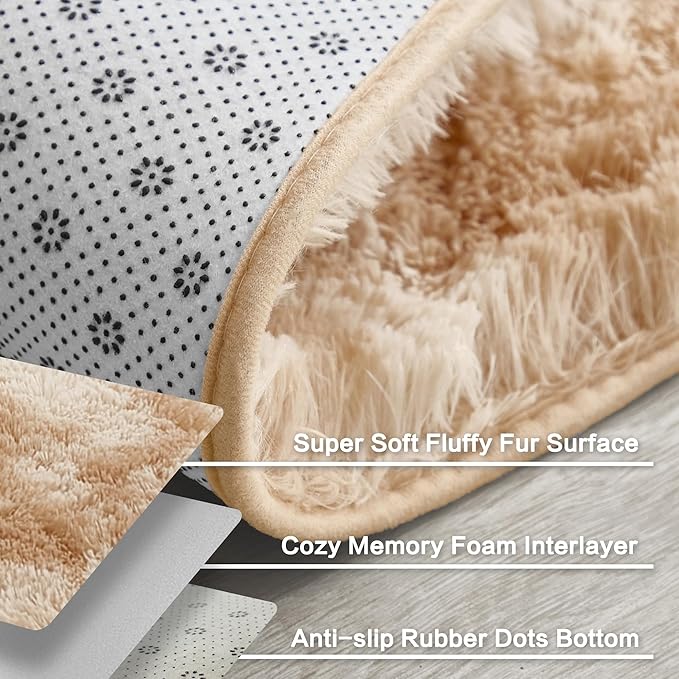 Andency Soft Area Rugs for Living Room Bedroom, 4x6 Fluffy Shaggy Bedside Rug, Non-Slip Large Shag Fuzzy Plush Carpets for Bedroom Kids Dorm Nursery Home Decor Aesthetic, Tie-Dyed Beige